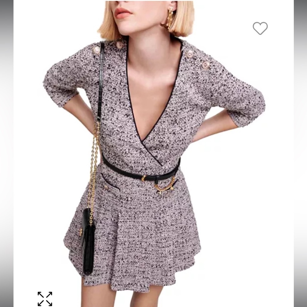 Maje Eldina Metallic Tweed Crossover Dress